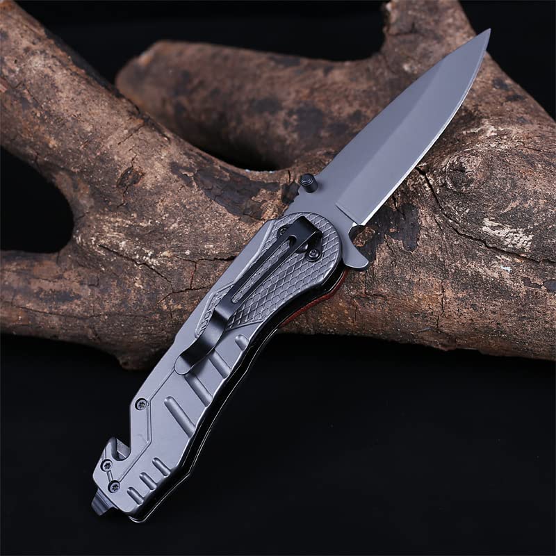 AluAlu Pocket Knife,Camping Fishing Hiking Survival Knife with Safety Liner Lock - Best EDC Camping Hiking Hunting Knofe,Wood Handle Sharp Blade Knifes-Gift for Men (Carbon fiber handle)