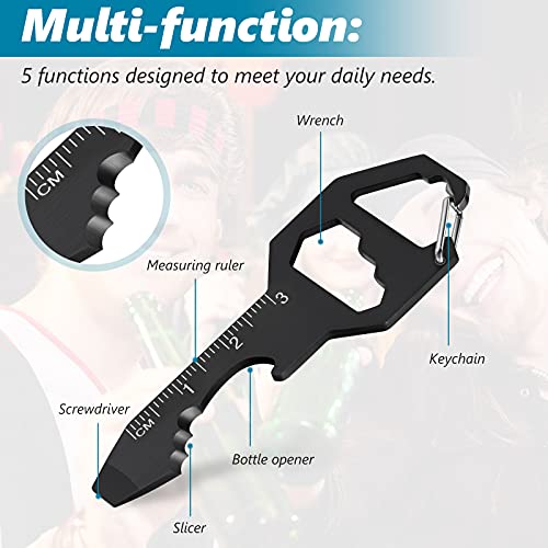 4 Pieces Bottle Opener Multi Tool Stainless Steel EDC Gadget Universal Pocket Tools 6-in-1 Multi-Tools Function Bottle Opener, Metric Ruler