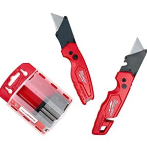 Milwaukee Fastback Flip Utility Knife 2 Piece Set with Razor Blade Dispenser (50 Blades Included)