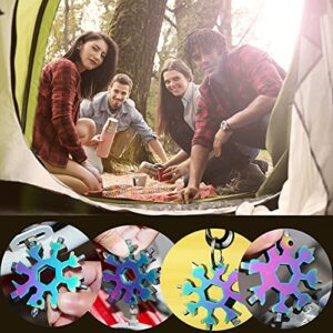 18-in-1 Snowflake Multi-Tool Stainless Steel Wrench Pocket Snowflake Tool Screwdriver Kit Bottle Opener with Carabiner for Outdoor Travel Camping Adventure Gifts for Men(4 Pcack 4 Colorful)