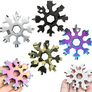 18-in-1 Snowflake Multi-Tool Stainless Steel Wrench Pocket Snowflake Tool Screwdriver Kit Bottle Opener with Carabiner for Outdoor Travel Camping Adventure Gifts for Men(4 Pcack 4 Colorful)