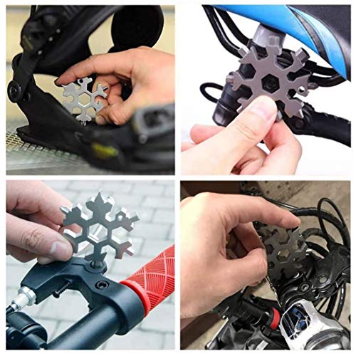 Snowflake Multitool, 1 Piece 18-in-1 Stainless Steel Snowflake Standard Multitool, Snowflake Wrench with Key Ring, Great for men Christmas Gift (1, Black)