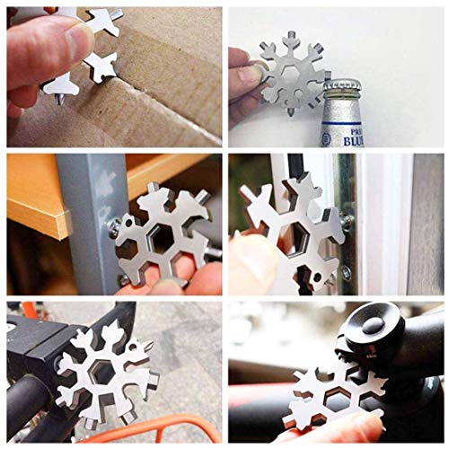Snowflake Multitool, 1 Piece 18-in-1 Stainless Steel Snowflake Standard Multitool, Snowflake Wrench with Key Ring, Great for men Christmas Gift (1, Black)