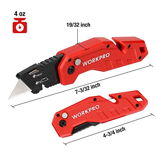 WORKPRO Folding Utility Knife, Quick Change Blade, Lightweight Nylon Handle, Utility Cutter with 10-piece Extra Blades