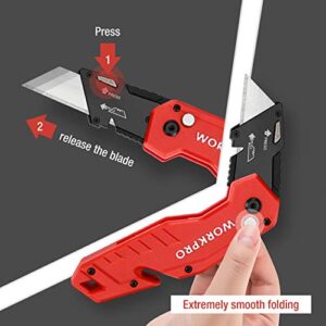 WORKPRO Folding Utility Knife, Quick Change Blade, Lightweight Nylon Handle, Utility Cutter with 10-piece Extra Blades