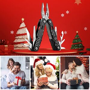 RoverTac Multitool Pliers Pocket Knife Camping Tool Gifts for Men 14 in 1 Multi Tool with Safety Lock Screwdrivers Saw Bottle Opener Durable Sheath Perfect for Camping Survival Hiking Simple Repairs