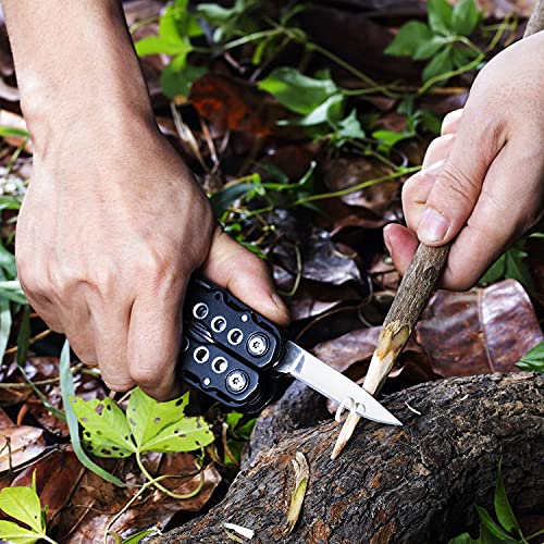 RoverTac Multitool Pliers Pocket Knife Camping Tool Gifts for Men 14 in 1 Multi Tool with Safety Lock Screwdrivers Saw Bottle Opener Durable Sheath Perfect for Camping Survival Hiking Simple Repairs