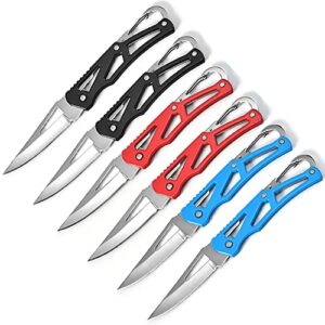 3 colors stainless steel folding knife with key ring, outdoor survival pocket knife (6 pack)