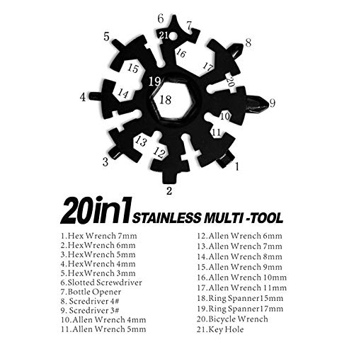 20-in-1 Snowflake Multi Tool,Portable Mini Snowflake Tool, Hex Wrench Screwdriver Allen Wrench/Bottle Opener/Allen Wrench/Ring Spanner/Bicycle Wrench, Men's Gift, Cool Gadgets Gift Idea