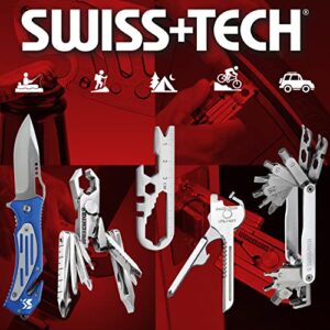 Swiss+Tech ST60300 Silver 7-in-1 Key Ring Multitool with LED Flashlight for Auto Safety, Outdoors, Camping , Black