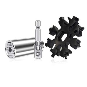 universal socket wrench 7-19mm 19-in-1 snowflake standard multitool ratchet power drill adapter grip socket gifts for father/dad, husband, boyfriend, him guys women handyman diy gadgets tool set 3 pcs