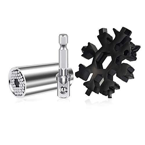 Universal Socket Wrench 7-19mm 19-in-1 Snowflake Standard Multitool Ratchet Power Drill Adapter Grip Socket Gifts for Father/Dad, Husband, Boyfriend, Him Guys Women Handyman DIY Gadgets Tool Set 3 PCS