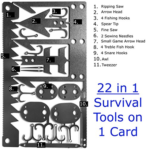 Survival Gear Credit Card Multi Tool (2 Pack) -Best Bug Out Bag Shtf Camping Multipurpose EDC Multitool - Fishing Hooks; Arrowheads; Saws, Hunting Survival Kit, Disaster Preppers Emergency Gift Idea