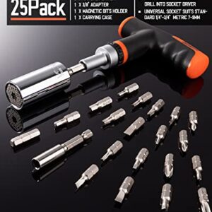 KOOPOOL Universal Socket Tool Set (1/4"-3/4") 25-Piece (A) with Magnetic Pickup Tool Set 5-Piece (B)