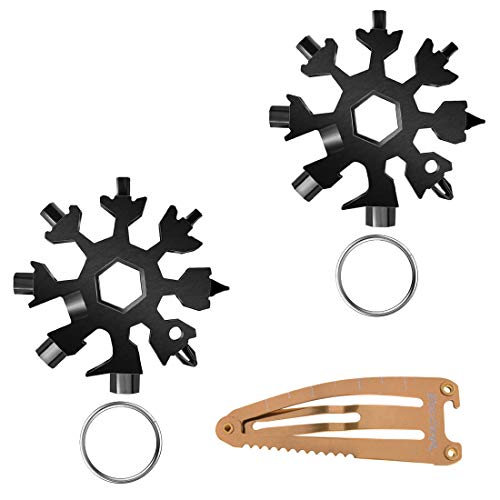 18 In 1 Incredible Multi-Tool , Stainless Steel Snowflakes Wrench Tool, Portable Keychain screwdriver -Bottle Opener, 2 Pack( Black)