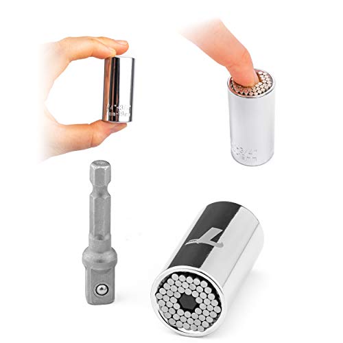 AlligaTools Universal Socket (7-19mm) | Multi-Function Wrench with Power Drill Adapter Set | Swivel Socket | Best Gift for Him, Men, DIY Handyman, Father/Dad, Husband, Boyfriend, Women