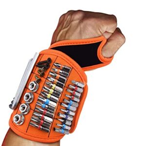 magnetic wristband for holding screws, 16 strong magnets tools belt holder for holding screws, drill cool gadgets gifts for men dad husband diy handyman (orange)