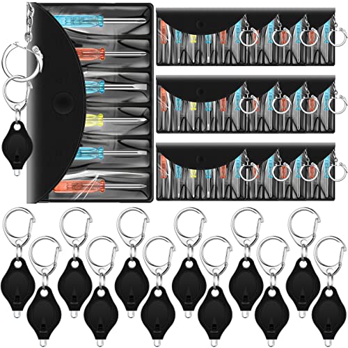 24 Pcs Bulk Mini Screwdriver Keychain LED Lights Keychain Set Flashlight Keychain Mini Screwdrivers Keychain Tool in a Portable Pouch Repair Kit for Tool Birthday Party Gifts Favor (Black)