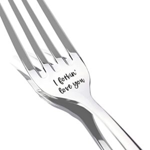 Stainless Steel Engraved Fork Gifts for Men Women Wife Husband - Funny I Forkin' Love You Dinner Fork Gift Perfect Birthday Christmas Valentine's Day Presents
