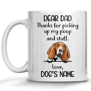 personalized basset hound coffee mug, custom dog name, customized gifts for dog dad, father’s day, birthday halloween xmas thanksgiving gift for dog lovers, thanks for picking up my stuff mugs