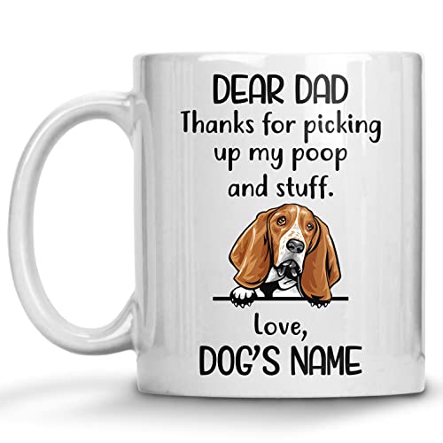 Personalized Basset Hound Coffee Mug, Custom Dog Name, Customized Gifts For Dog Dad, Father's Day, Birthday Halloween Xmas Thanksgiving Gift For Dog Lovers, Thanks For Picking Up My Stuff Mugs