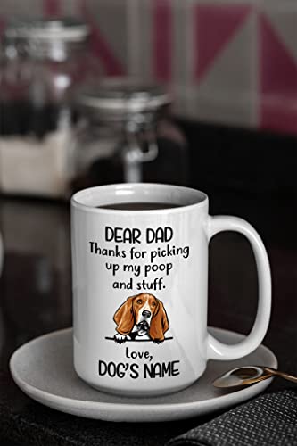 Personalized Basset Hound Coffee Mug, Custom Dog Name, Customized Gifts For Dog Dad, Father's Day, Birthday Halloween Xmas Thanksgiving Gift For Dog Lovers, Thanks For Picking Up My Stuff Mugs