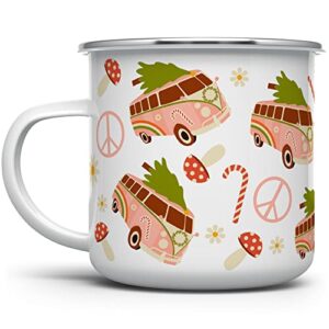 christmas bus retro holiday campfire coffee mug, van life camper camping cup (12oz)