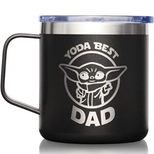 Gifts for Dad from Daughter, Son, Kids - 14 Oz Insulated Coffee Mug Funny Birthday Valentine Gifts for Husband, Man, Him from Wife - Yoda Best Dad Tumbler Christmas Gift for Father, Father-in-Law