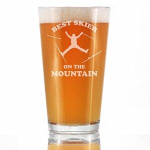 best skier – pint glass for beer – unique skiing themed decor and gifts for mountain lovers – 16 oz glasses