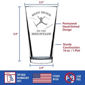 Best Skier - Pint Glass for Beer - Unique Skiing Themed Decor and Gifts for Mountain Lovers - 16 oz Glasses