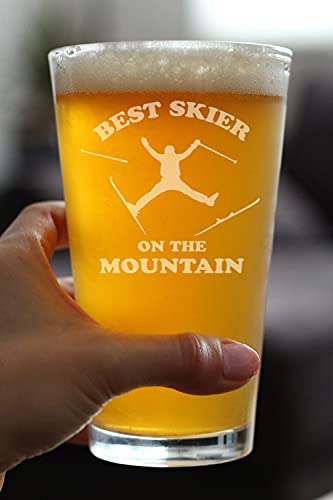 Best Skier - Pint Glass for Beer - Unique Skiing Themed Decor and Gifts for Mountain Lovers - 16 oz Glasses