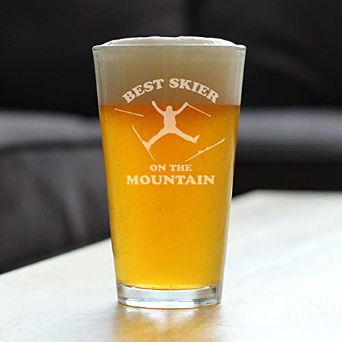 Best Skier - Pint Glass for Beer - Unique Skiing Themed Decor and Gifts for Mountain Lovers - 16 oz Glasses