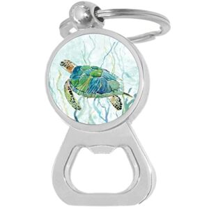 watercolor sea turtle bottle opener keychain