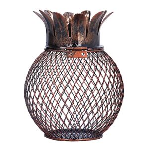 ladieshow wine cork container, iron pineapple shaped wine bottle cork storage box ornament for home bar decoration holder brown