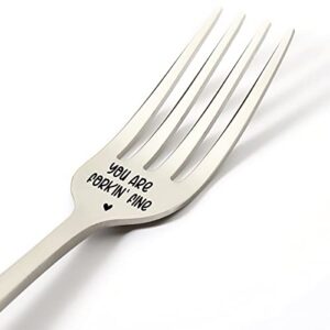 funny fork gifts for women men friends, funny you are fine fork engraved stainless steel kitchen décor gifts, best birthday hostess christmas gift