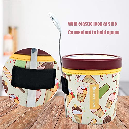 WK IEASON Ice Cream Sleeve Pin Neoprene Cooler Coozie Sleeve Insulators Cream Sleeves Neoprene Cover Holder with Spoon Holder (Floral patterns)
