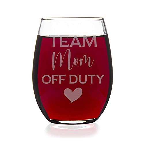 Team Mom Off Duty Stemless Wine Glass - Cheerleading Coach, Coach Gift, High School Coach, End Of Season Gift, Cheer Mom, Team Mom