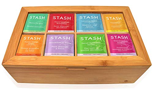 BLUE RIBBON Stash Tea Bags Sampler Assorted Tea Bags in Bamboo Gift Box (80 Count) 30 Flavors Gifts For Women Men Family Friends Coworkers