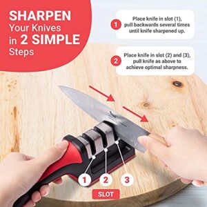 Joy4mi Professional Knife Sharpener Cooking Gadgets - Kitchen Sharpening Tool For Sharpening Blunt Knives, Blade, Kitchen Knives, Knife Set,Red