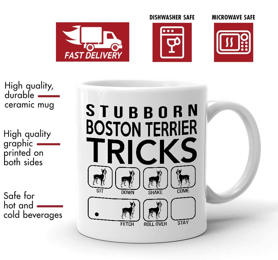 Stubborn Boston Terrier Tricks, Awesome Dog Fetch Mug, Dog Mom Dad, Paw Pet Lovers, Dog Trainer Cup, Coffee Dog Mug, Mothers Day, Fathers Day, Christmas Birthday Gifts