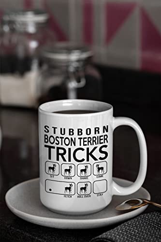 Stubborn Boston Terrier Tricks, Awesome Dog Fetch Mug, Dog Mom Dad, Paw Pet Lovers, Dog Trainer Cup, Coffee Dog Mug, Mothers Day, Fathers Day, Christmas Birthday Gifts