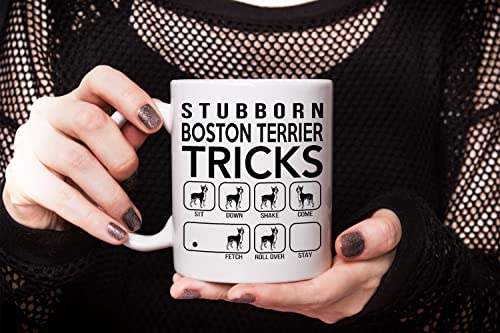 Stubborn Boston Terrier Tricks, Awesome Dog Fetch Mug, Dog Mom Dad, Paw Pet Lovers, Dog Trainer Cup, Coffee Dog Mug, Mothers Day, Fathers Day, Christmas Birthday Gifts