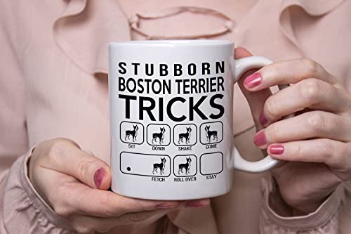 Stubborn Boston Terrier Tricks, Awesome Dog Fetch Mug, Dog Mom Dad, Paw Pet Lovers, Dog Trainer Cup, Coffee Dog Mug, Mothers Day, Fathers Day, Christmas Birthday Gifts