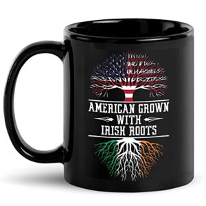 american grown with irish roots mug, retro irish flag, st patricks day mug gifts, irishman, christmas, birthday gifts black coffee mug