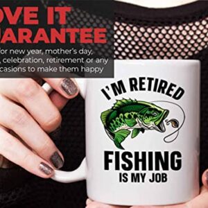 Fisher Coffee Mug 11oz White - i'm retired fishing is my job - Bass Fishing Spooler Boat Lovers Lures Rod Funny Fisherman Joke Retirement Grandpa