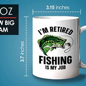 Fisher Coffee Mug 11oz White - i'm retired fishing is my job - Bass Fishing Spooler Boat Lovers Lures Rod Funny Fisherman Joke Retirement Grandpa