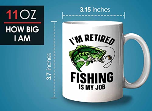 Fisher Coffee Mug 11oz White - i'm retired fishing is my job - Bass Fishing Spooler Boat Lovers Lures Rod Funny Fisherman Joke Retirement Grandpa