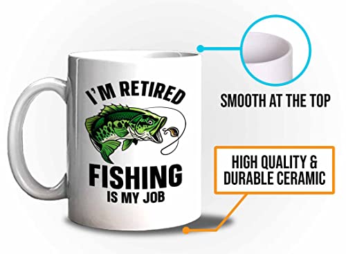 Fisher Coffee Mug 11oz White - i'm retired fishing is my job - Bass Fishing Spooler Boat Lovers Lures Rod Funny Fisherman Joke Retirement Grandpa