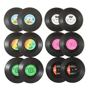 vinyl record coasters for drinks novelty （12 pieces） funny absorbent retro style home decor, hot coffee cup placement pads, effective protection of the desktop to prevent damage