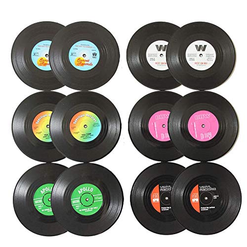 Vinyl Record Coasters for Drinks Novelty （12 Pieces） Funny Absorbent Retro Style Home Decor, Hot Coffee Cup Placement Pads, Effective Protection of The Desktop to Prevent Damage